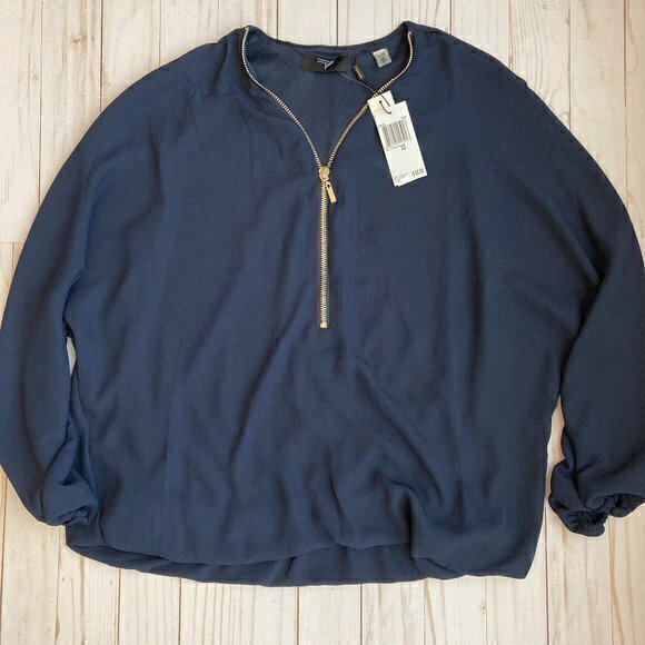 T Tahari Zip Up Blouse Navy Blue Sz XS NWT - Picture 1 of 7
